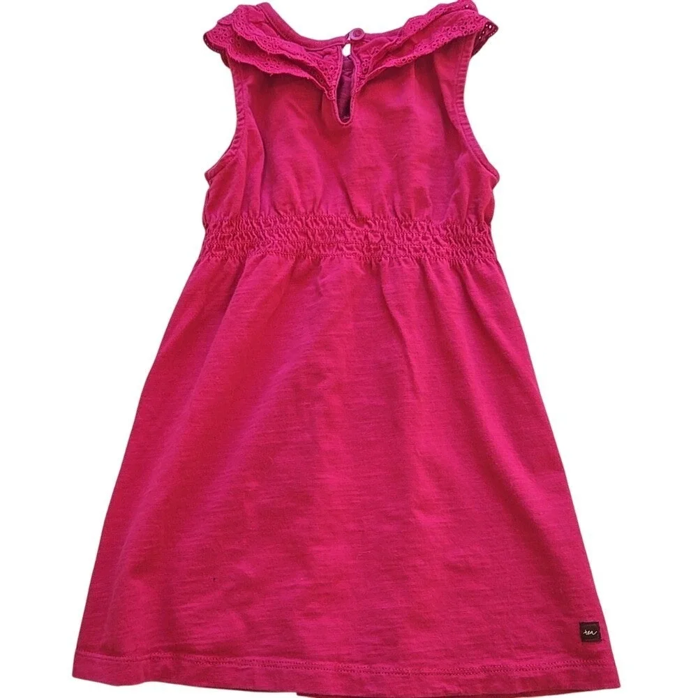 Tea Collection Fuchsia Pink Girls Tank‎ Sleeveless Dress Ruffles Size 2 Cotton